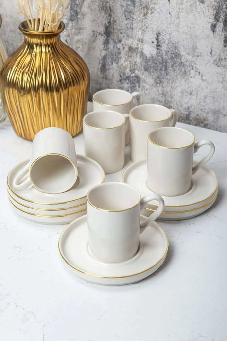Hermia Juego de Tazas de Café Blanco y Dorado MCH10064 de 12 Piezas Hermia Juego de Tazas de Café Blanco y Dorado MCH10064 de 12 Piezas